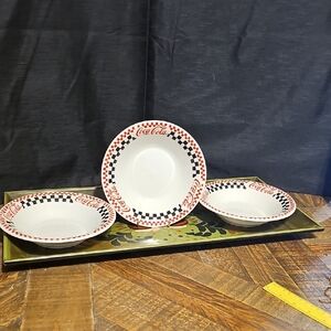 Coca Cola Red and Black Checkered Dinnerware Bowl Set